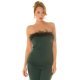 Salopeta eleganta evazata verde smarald cu puf si umeri goi, Tatianne 5 - jojofashion.ro