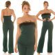 Salopeta eleganta evazata verde smarald cu puf si umeri goi, Tatianne 4 - jojofashion.ro