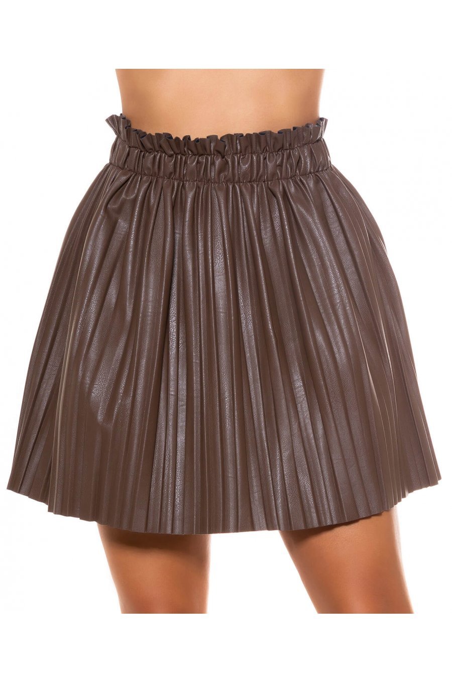 Fusta scurta plisata maro piele eco Beverly Fusta scurta plisata maro piele eco Beverly 5 - jojofashion.ro