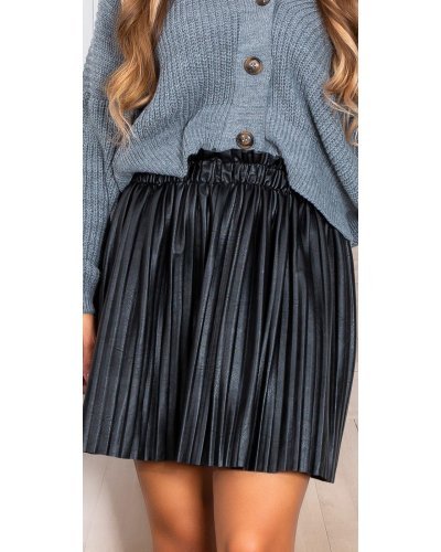 Fusta scurta plisata piele eco neagra Beverly - jojofashion.ro