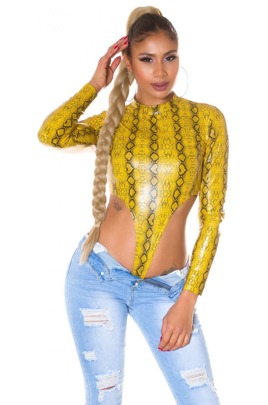 Body dama animal print sarpe piele eco galbena Sofia 1 - jojofashion.ro