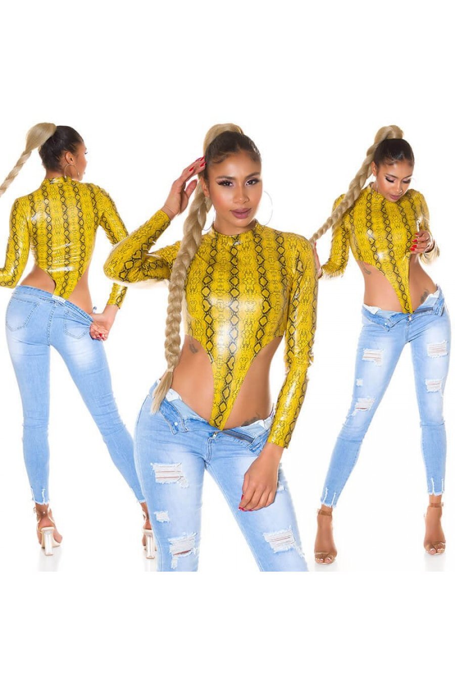Body dama animal print sarpe piele eco galbena Sofia 2 - jojofashion.ro
