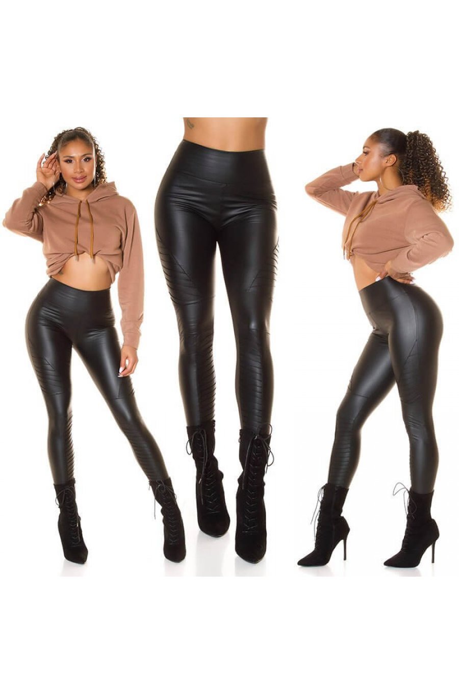 Colanti negri termici biker piele eco Erin 2 - jojofashion.ro