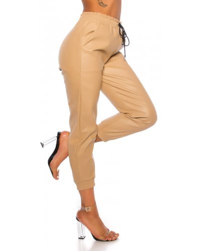 Pantaloni dama piele eco bej Mirabela Pantaloni piele dama, Pantaloni dama piele eco bej Mirabela - jojofashion.ro