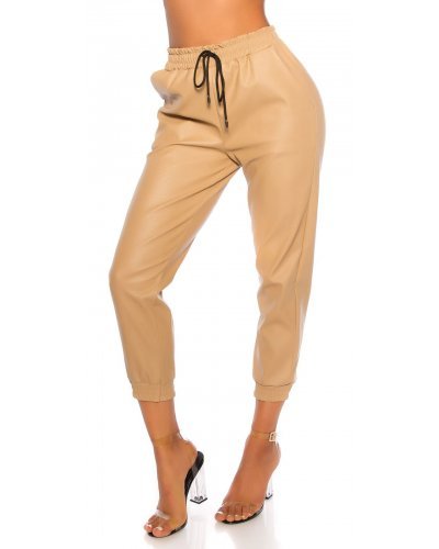 Pantaloni dama piele eco bej Mirabela Pantaloni piele dama, Pantaloni dama piele eco bej Mirabela - jojofashion.ro