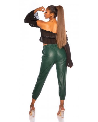 Pantaloni dama piele eco verde Mirabela Tinute de club, Pantaloni dama piele eco verde Mirabela - jojofashion.ro