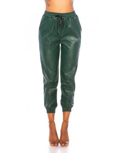 Pantaloni dama piele eco verde Mirabela Tinute de club, Pantaloni dama piele eco verde Mirabela - jojofashion.ro
