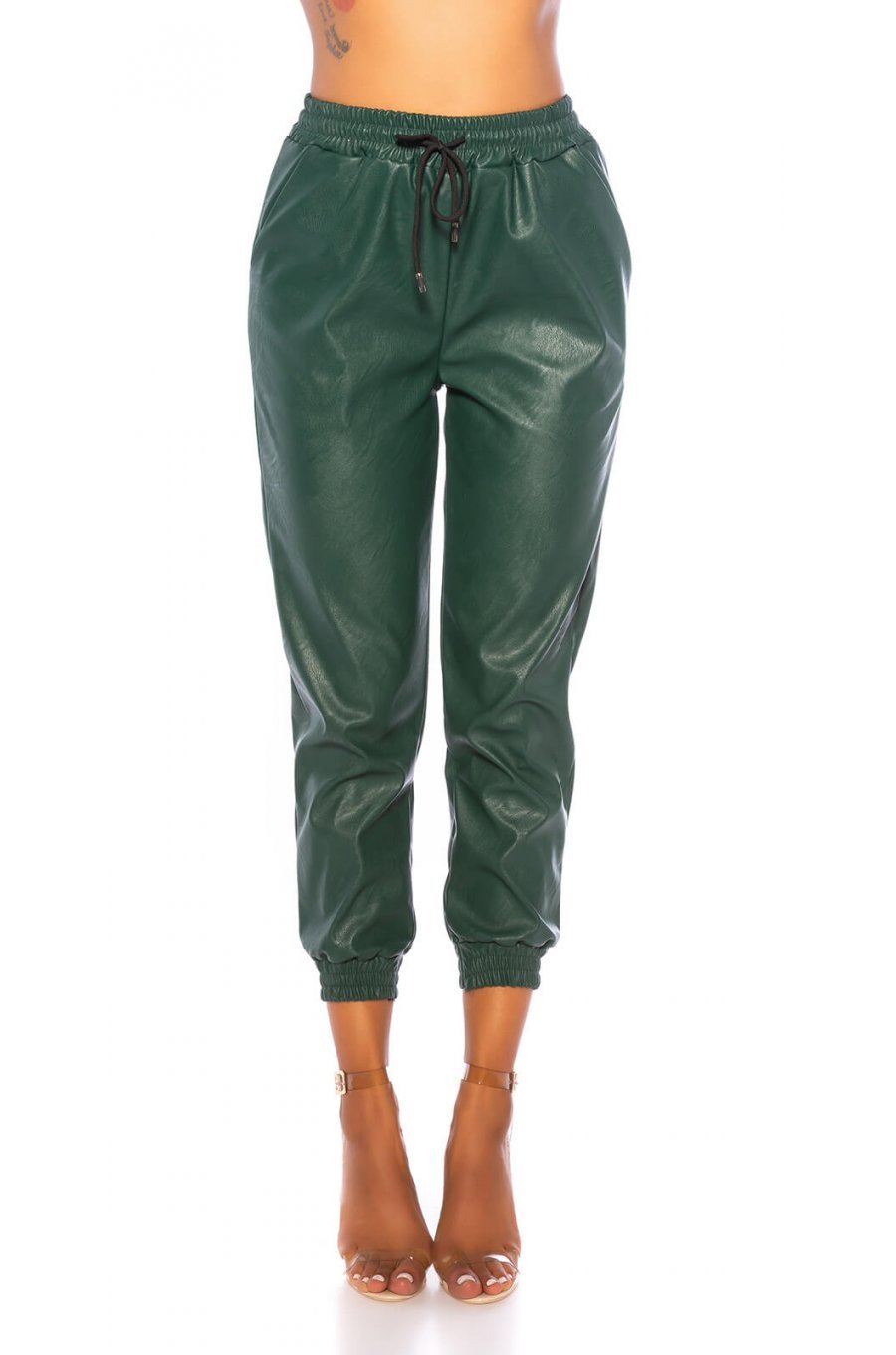 Pantaloni dama piele eco verde Mirabela 1 - jojofashion.ro