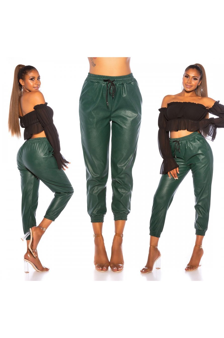 Pantaloni dama piele eco verde Mirabela 5 - jojofashion.ro
