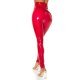 Pantaloni dama mulati rosii din latex cu talia inalta Chantal 2 - jojofashion.ro