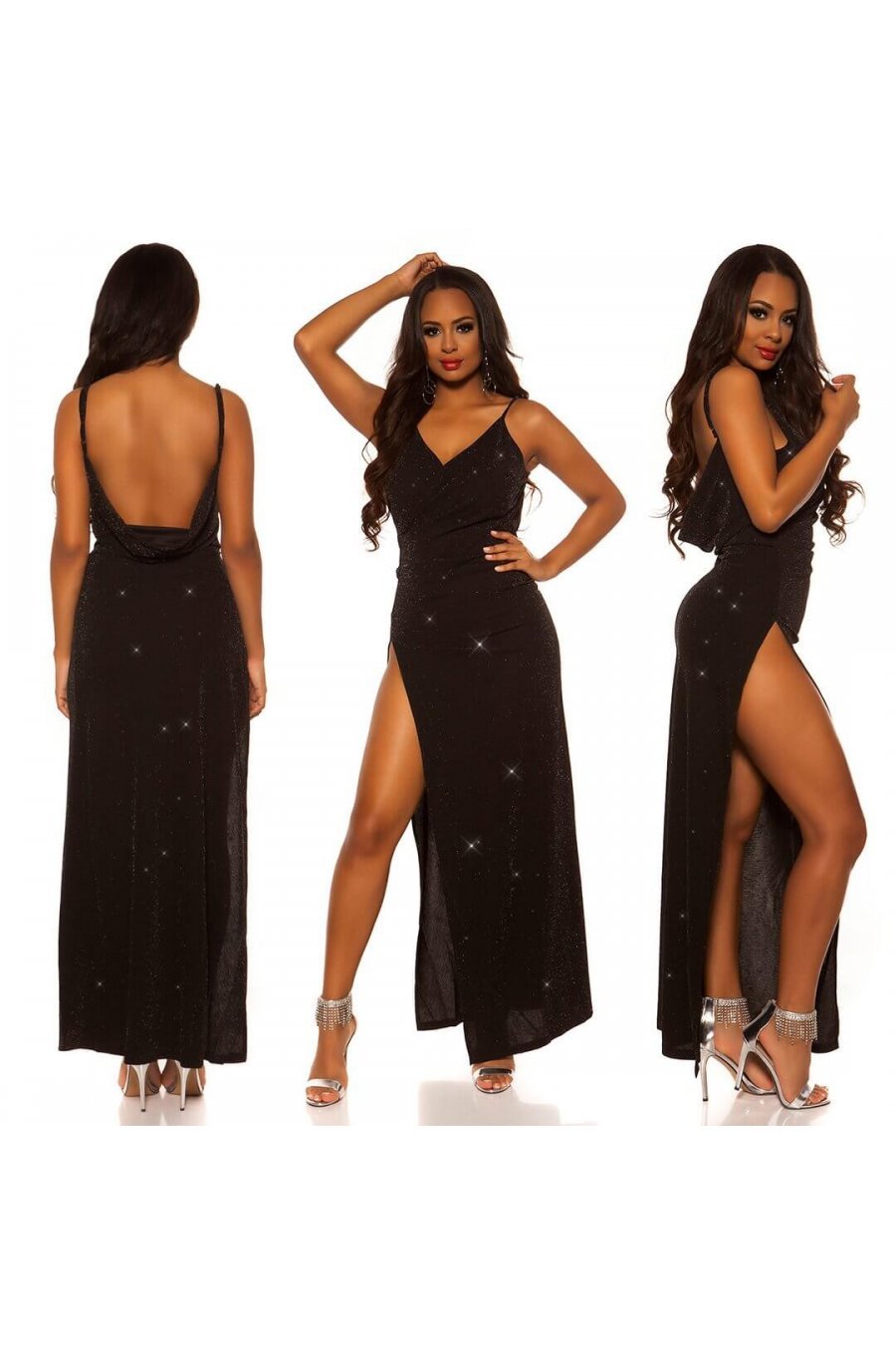 Rochie de seara lunga, neagra, mulata, cu spatele gol, RedCarpet 4 - jojofashion.ro