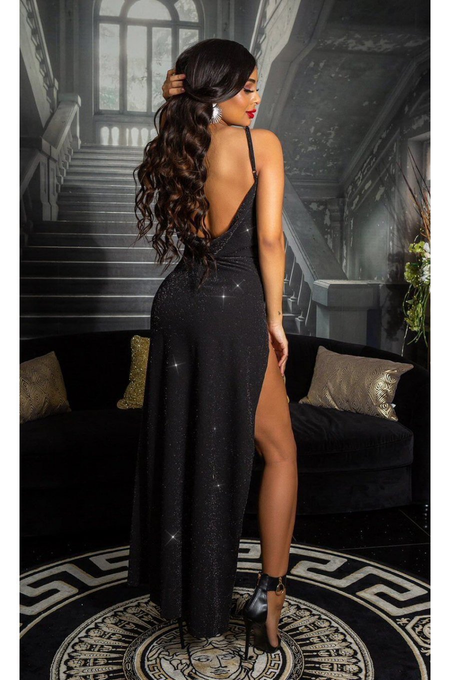 Rochie de seara lunga, neagra, mulata, cu spatele gol, RedCarpet 3 - jojofashion.ro