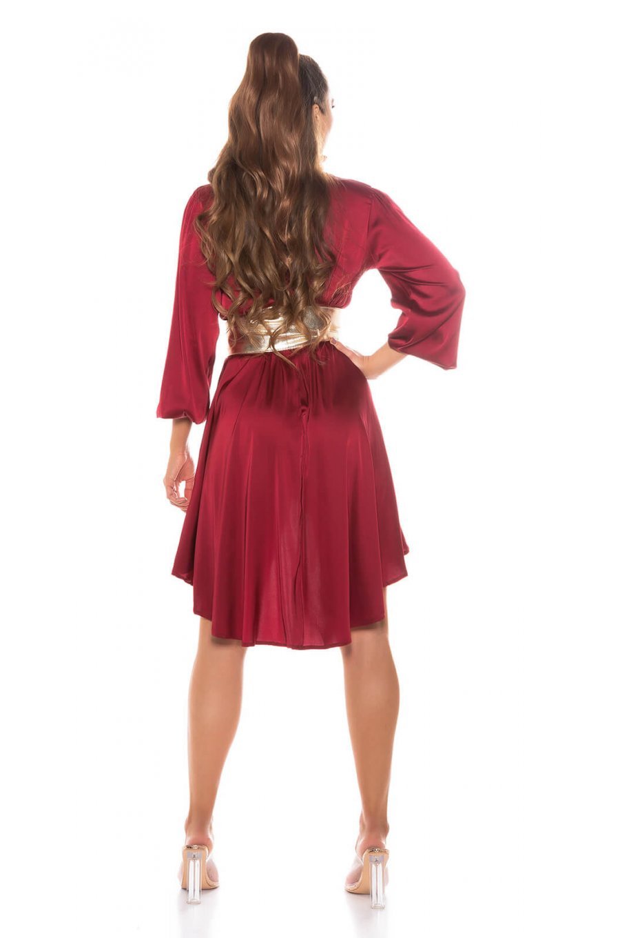 Rochie scurta, tip camasa, burgundy, asimetrica, Sabrina 2 - jojofashion.ro