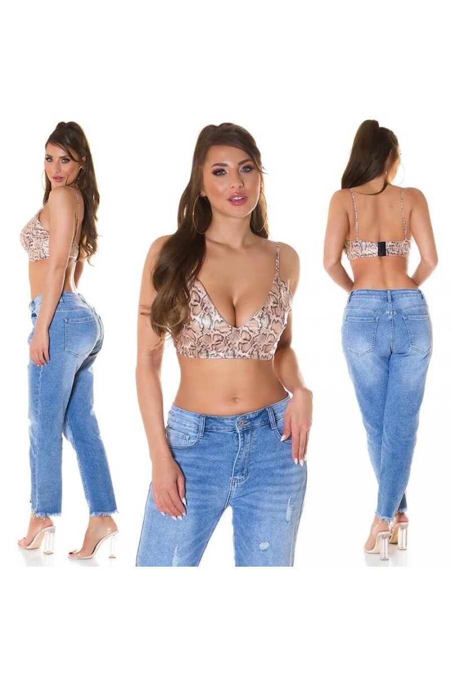 Crop top dama cu aspect de piele animal print snake Jamie 3 - jojofashion.ro