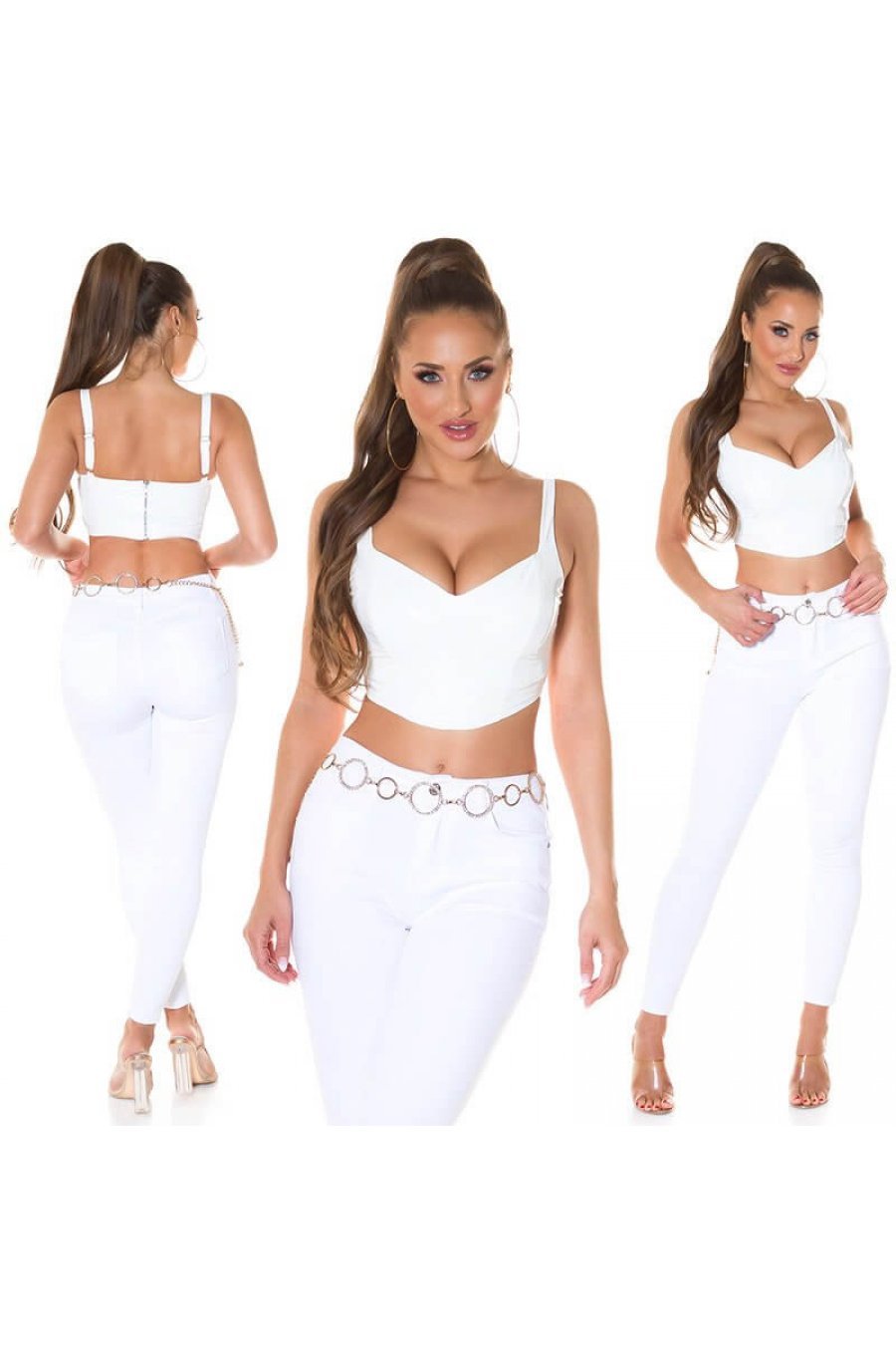 Crop top dama latex alb Kelly 2 - jojofashion.ro