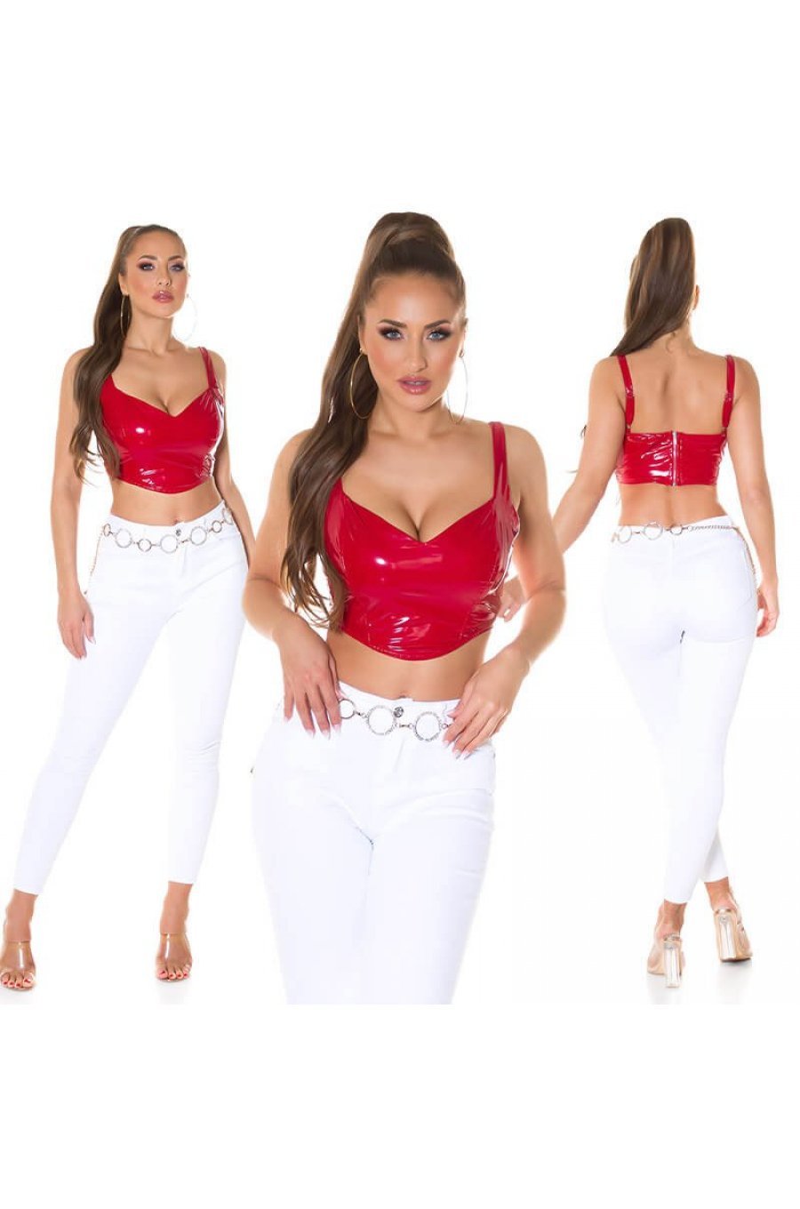 Crop top dama latex rosu Kelly Crop top dama latex rosu Kelly 4 - jojofashion.ro