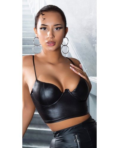 Top dama negru WetLook Rotterdam - jojofashion.ro