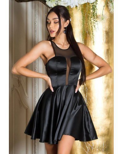 Rochie scurta neagra in clos cu benzi transparente Diana Rochii scurte, Rochie scurta neagra in clos cu benzi transparente Diana - jojofashion.ro