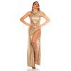 Rochie lunga aurie mulata cu umerii goi Beauty