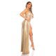 Rochie lunga aurie mulata cu umerii goi Beauty 3 - jojofashion.ro