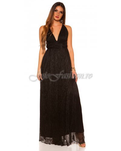 Rochie lunga neagra vaporoasa din glitter Dariana Rochii lungi, Rochie lunga neagra vaporoasa din glitter Dariana - jojofashion.ro