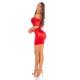 Rochie de seara scurta, satin, rosie, mulata, cu umerii goi, Cher  4 - jojofashion.ro