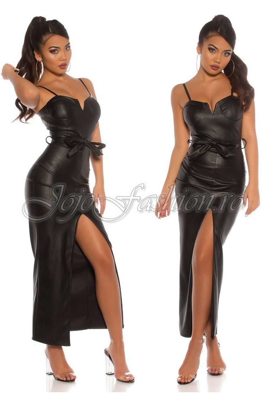 Rochie din piele eco neagra lunga Koucla Emaya Rochie din piele eco neagra lunga Koucla Emaya 1 - jojofashion.ro