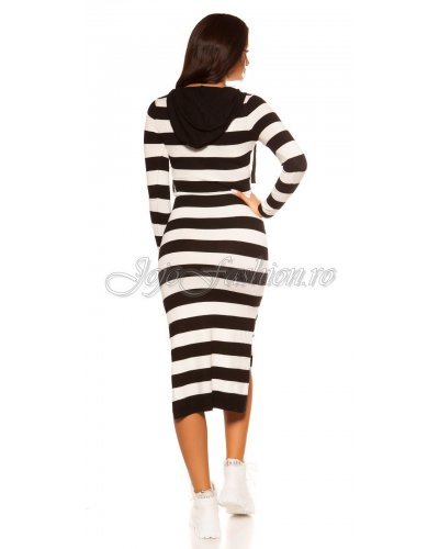 Rochie midi vascoza alba cu dungi negre Koucla Sailor Rochii albe, Rochie midi vascoza alba cu dungi negre Koucla Sailor - jojofashion.ro