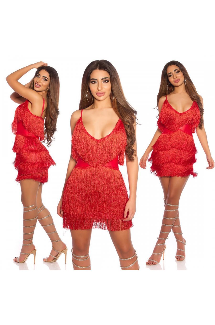 Rochie de ocazie scurta, rosie, mulata, cu franjuri, Darla Rochie de ocazie scurta, rosie, mulata, cu franjuri, Darla 5 - jojofashion.ro