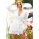 Rochie scurta alba din tulle cu buline cu volane cu maneca lunga Amoreea 2 - jojofashion.ro