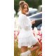 Rochie scurta alba din tulle cu buline cu volane cu maneca lunga Amoreea 3 - jojofashion.ro