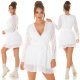 Rochie scurta alba din tulle cu buline cu volane cu maneca lunga Amoreea 7 - jojofashion.ro