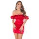 Rochie de club scurta, satin, rosie, mulata, cu umerii goi, Roby 2 - jojofashion.ro