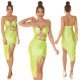 Rochie de club scurta, verde light, mulata, incretita, cu decupaje, asimetrica, Maia 8 - jojofashion.ro