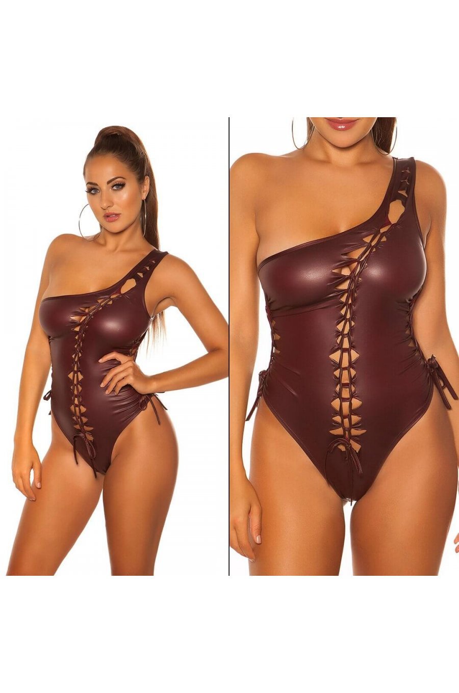 Body dama burgundy WetLook one shoulder Mikelle Body dama burgundy WetLook one shoulder Mikelle 5 - jojofashion.ro