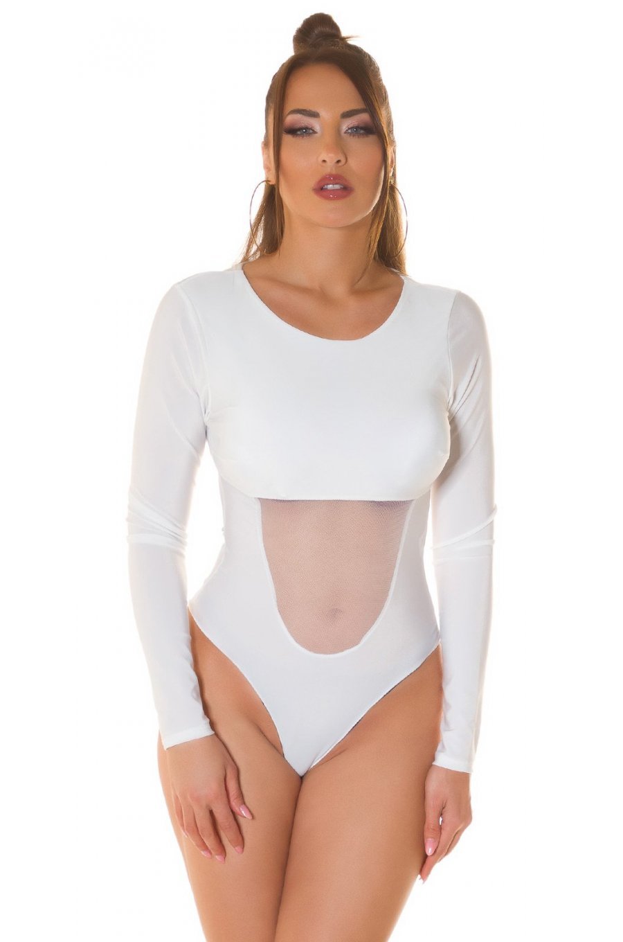 Body dama alb cu maneca lunga si cupe incorporate, Yvony Body dama alb cu maneca lunga si cupe incorporate, Yvony 3 - jojofashion.ro