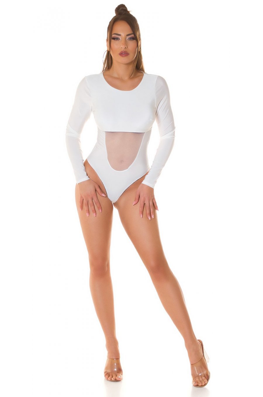Body dama alb cu maneca lunga si cupe incorporate, Yvony Body dama alb cu maneca lunga si cupe incorporate, Yvony 4 - jojofashion.ro