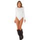 Body dama alb, din nylon, cu maneca lunga, drapat, Celma 4 - jojofashion.ro