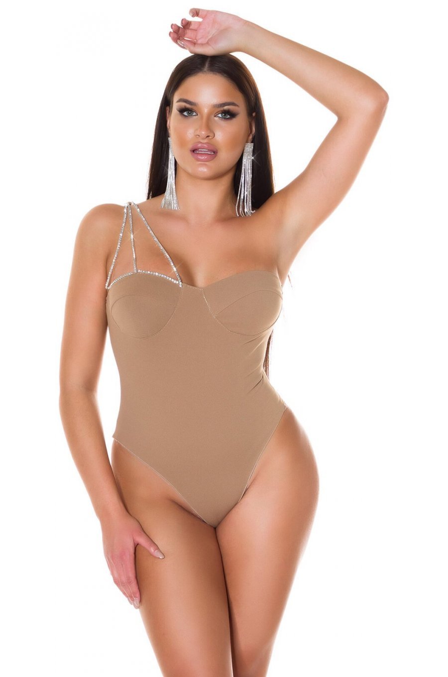 Body dama cappuccino cu strasuri Siena 1 - jojofashion.ro
