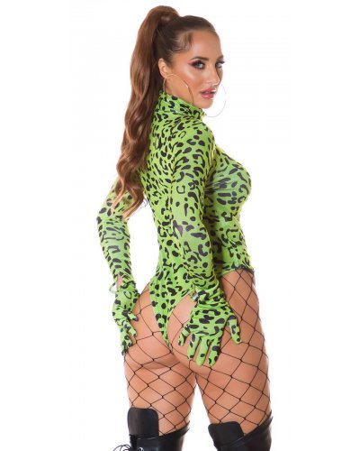 Body dama catsuit leopard print verde neon Adrianne