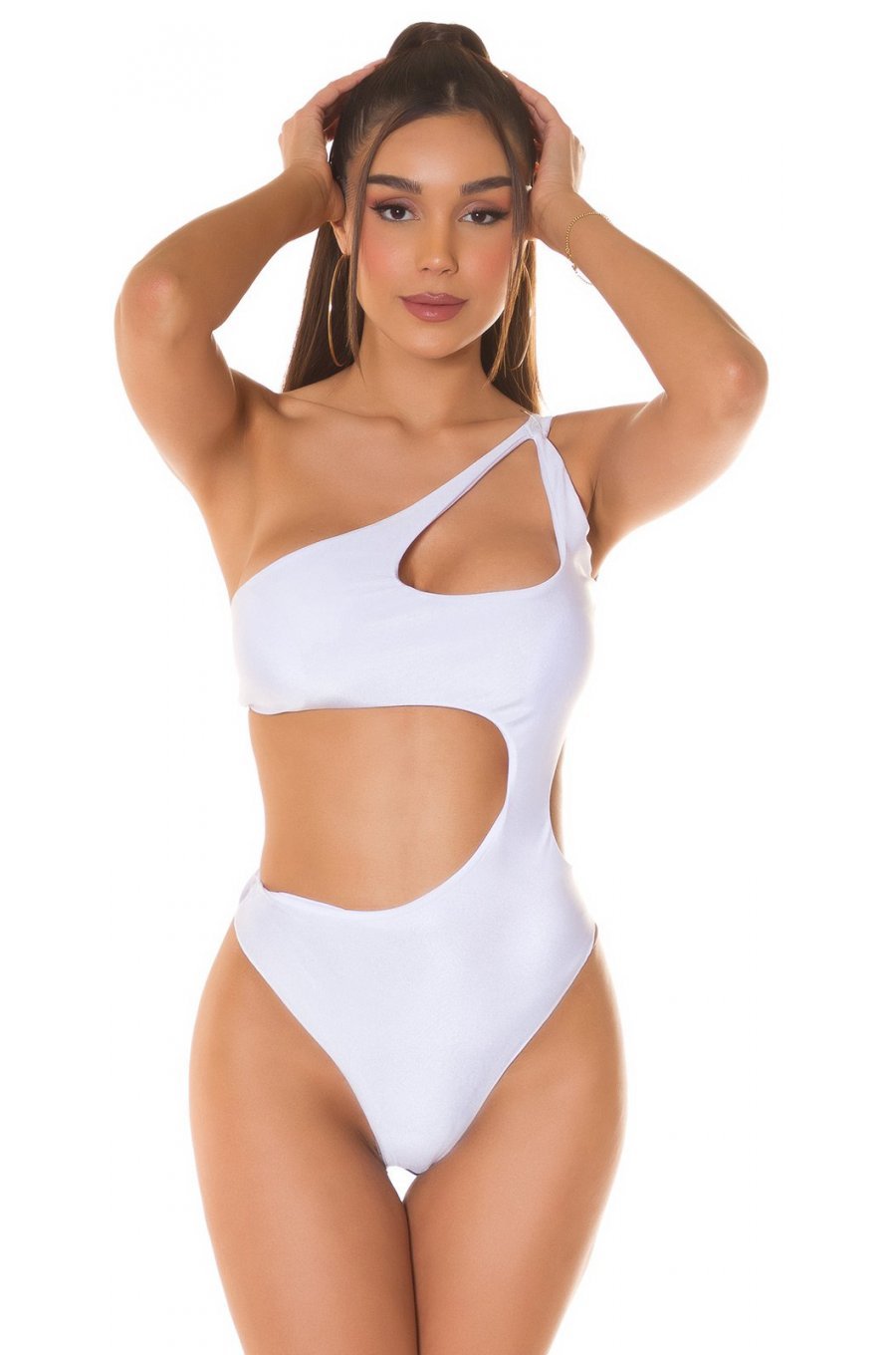 Body dama monokini, alb, cu decupaje, Klaire 1 - jojofashion.ro