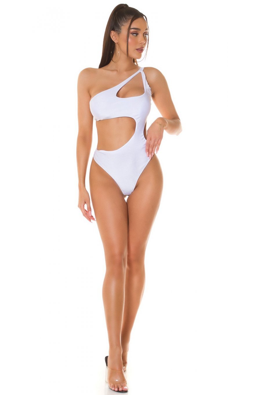 Body dama monokini, alb, cu decupaje, Klaire 3 - jojofashion.ro