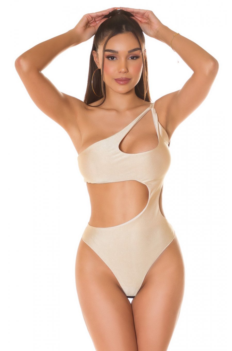 Body dama monokini, bej, cu decupaje, Klaire Body dama monokini, bej, cu decupaje, Klaire 1 - jojofashion.ro