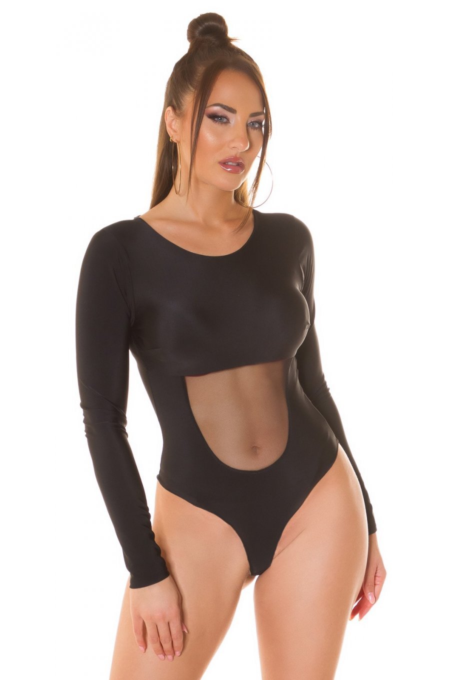 Body dama negru cu maneca lunga si cupe incorporate, Yvony 3 - jojofashion.ro
