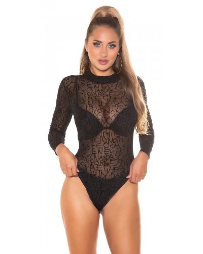 Body dama negru cu maneci lungi semitransparent Isabelle Lenjerie intima, Body dama negru cu maneci lungi semitransparent Isabelle - jojofashion.ro