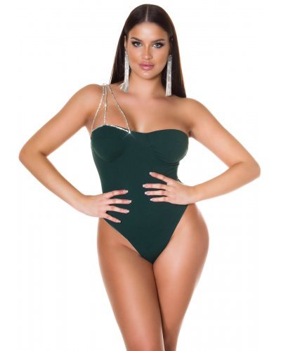 Body dama verde cu strassuri Siena