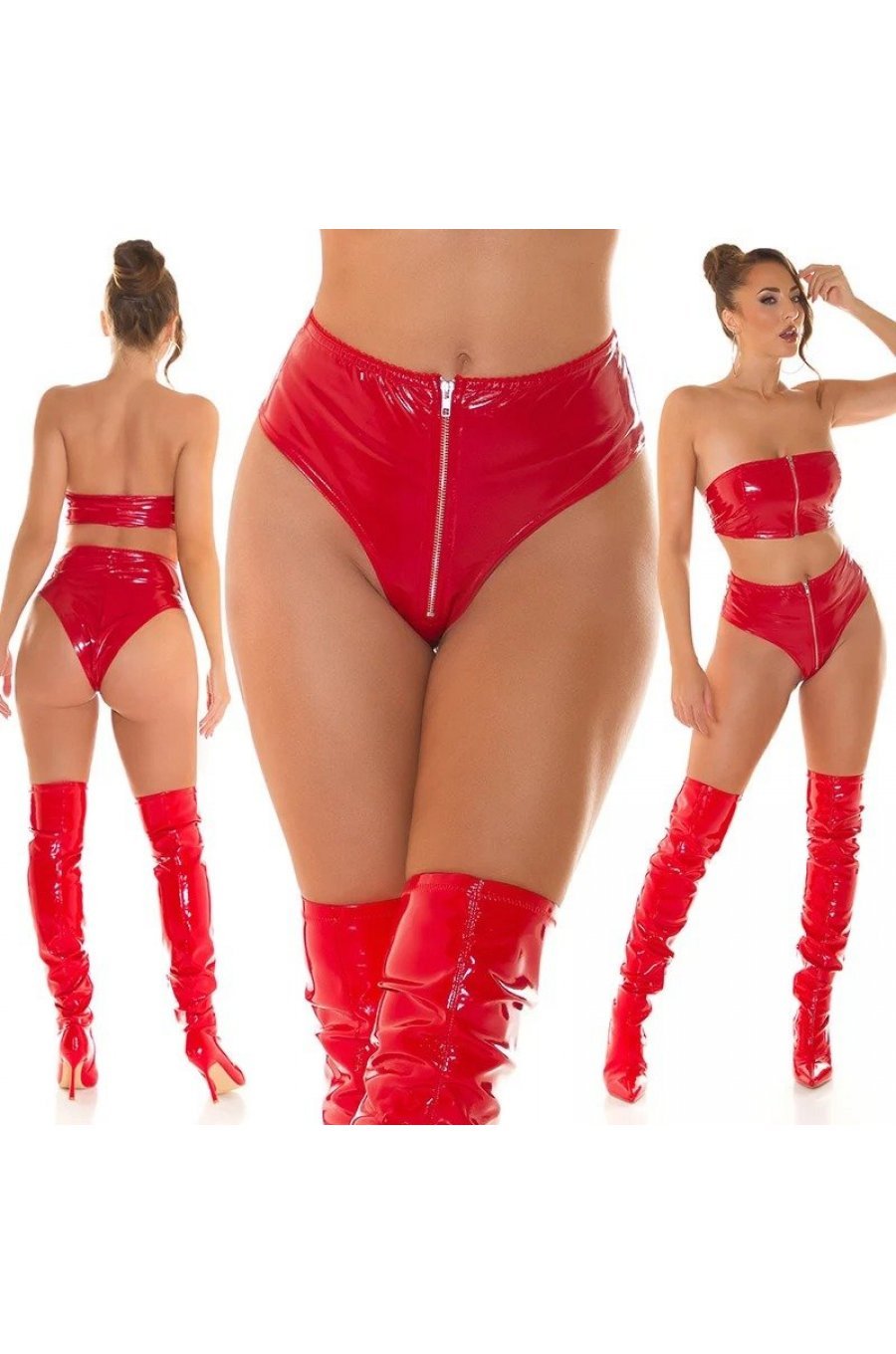 Chiloti dama, din latex, rosii, cu fermoar in fata, Lesly Chiloti dama, din latex, rosii, cu fermoar in fata, Lesly 6 - jojofashion.ro