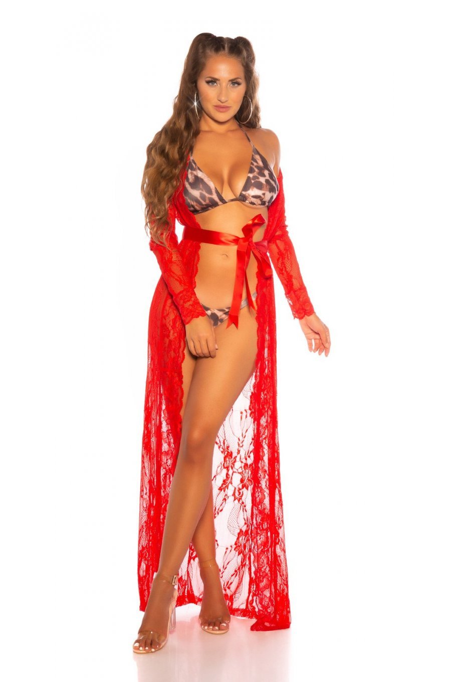 Neglijeu de lux rosu, lung, din dantela, tip halat, Giacinta Neglijeu de lux rosu, lung, din dantela, tip halat, Giacinta 3 - jojofashion.ro