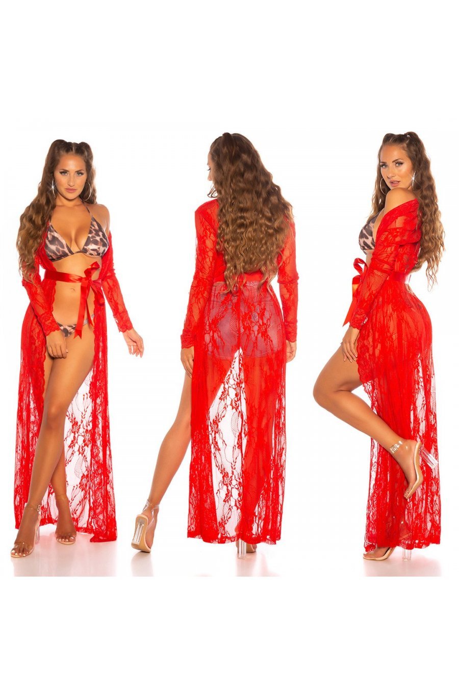 Neglijeu de lux rosu, lung, din dantela, tip halat, Giacinta Neglijeu de lux rosu, lung, din dantela, tip halat, Giacinta 6 - jojofashion.ro