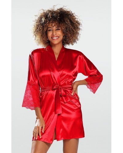 Neglijeu din satin rosu, cu dantela la maneca, Kinzie Lenjerie intima, Neglijeu din satin rosu, cu dantela la maneca, Kinzie - jojofashion.ro
